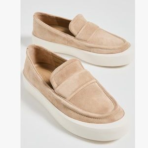 Vince Ghita Women's Size 7, 37 Suede Platform Slip On Loafer Dune Beige